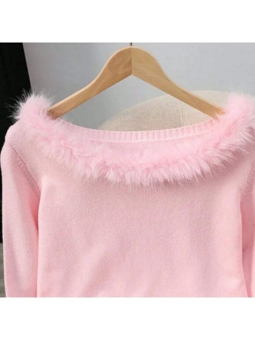 Pink Casual Women's Elegant Patchwork Fur Collar Sweater Cloth - Picture 4 of 7